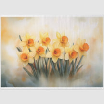 Waterverf narcissen geel en groen decoupage