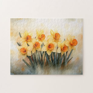 Waterverf narcissen geel en groen legpuzzel