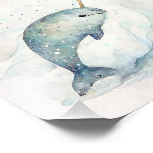 waterverf narwaliteit, sneeuwachtergrond foto afdruk (Hoek)