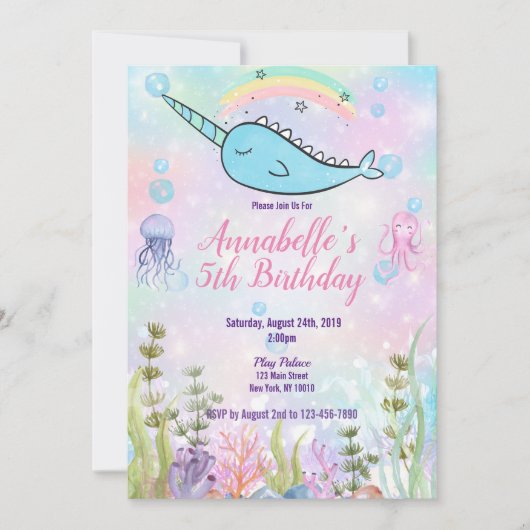 Waterverf Narwhal onder het Zee Kaart (Voorkant)