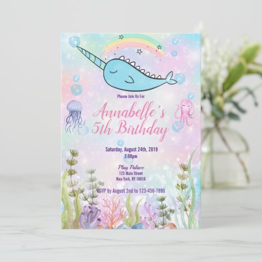 Waterverf Narwhal onder het Zee Kaart (Staand voorkant)