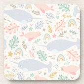 Waterverf Narwhal & Seal Patroon Bier Onderzetter (Voorkant)