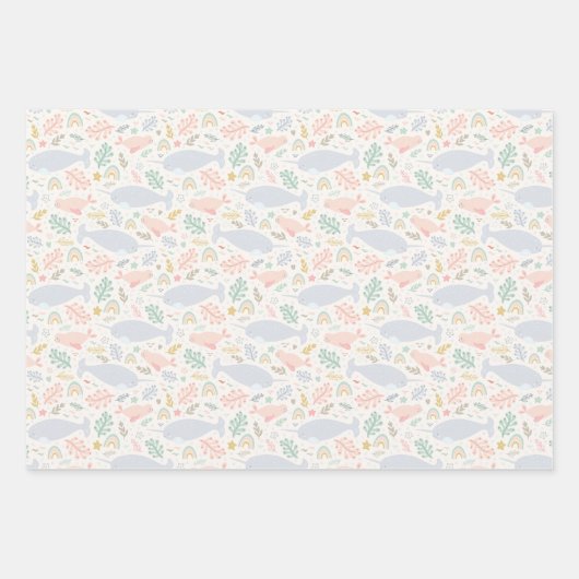 Waterverf Narwhal & Seal Patroon Inpakpapier Vel (Voorkant 2)