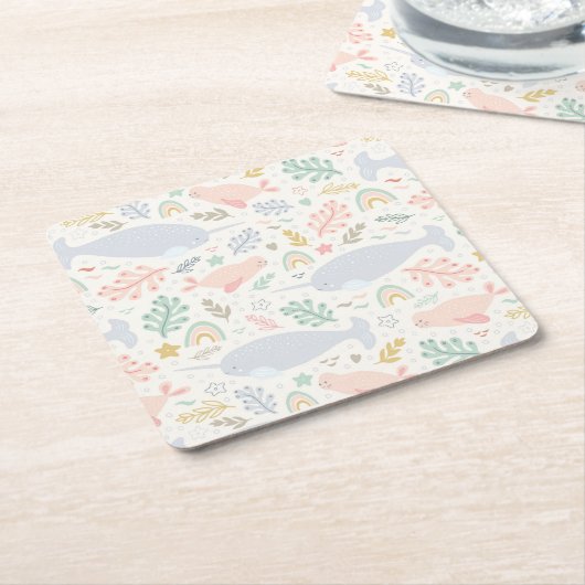 Waterverf Narwhal & Seal Patroon Kartonnen Onderzetters (Schuin)