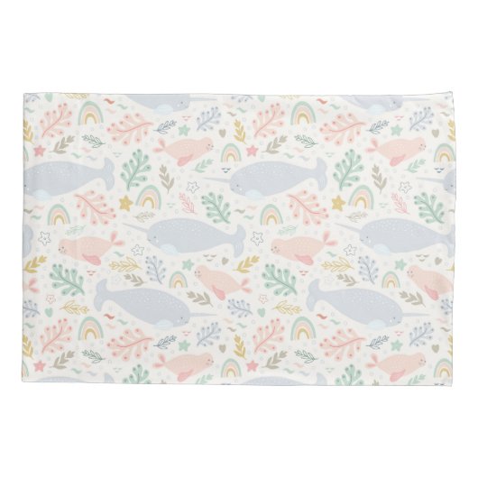 Waterverf Narwhal & Seal Patroon Kussensloop (Achterkant-Links)