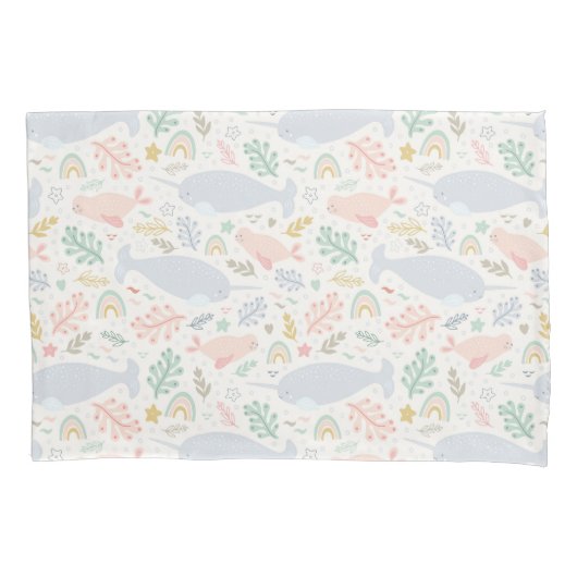 Waterverf Narwhal & Seal Patroon Kussensloop (Voorkant-Links)