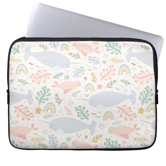 Waterverf Narwhal & Seal Patroon Laptop Sleeve (Voorkant)