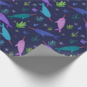 Waterverf Narwhals onder het Zee Gold Cadeaupapier (Hoek)