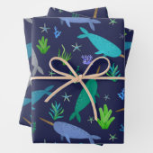 Waterverf Narwhals onder het Zee Gold Inpakpapier Vel (In situ)