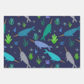 Waterverf Narwhals onder het Zee Gold Inpakpapier Vel (Voorkant 3)