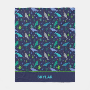 Waterverf Narwhals onder het Zee Gold Kinder Fleece Deken