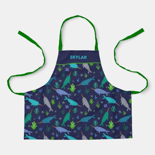 Waterverf Narwhals onder het Zee Gold Kinder Schort (Voorkant)