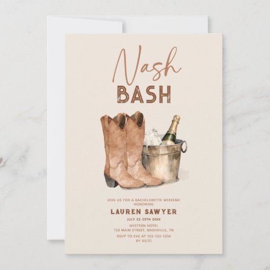 Waterverf Nash Bash Bachelorette Party Uitnodiging (Voorkant)