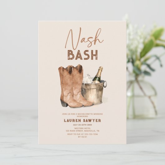 Waterverf Nash Bash Bachelorette Party Uitnodiging (Staand voorkant)