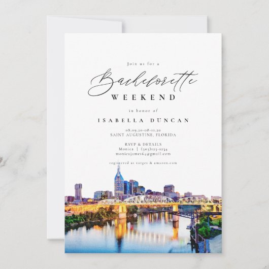 Waterverf Nashville Bachelorette Itinerary en Kaart (Voorkant)