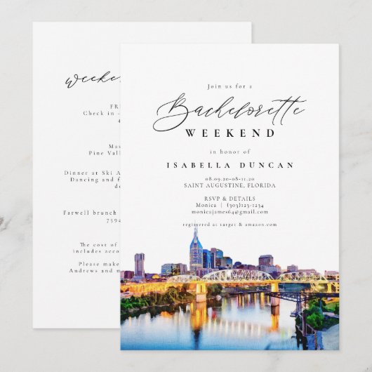 Waterverf Nashville Bachelorette Itinerary en Kaart (Voorkant / Achterkant)