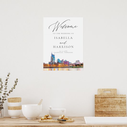 Waterverf Nashville Skyline Weddenschap Welkomstte Poster (Keuken)