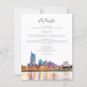 Waterverf Nashville Skyline Wedding Details Card Kaart