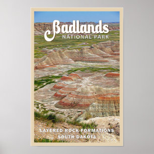 Waterverf nationaal park Badlands Poster