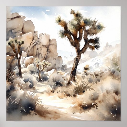 Waterverf Nationaal park Joshua Tree Poster (Voorkant)