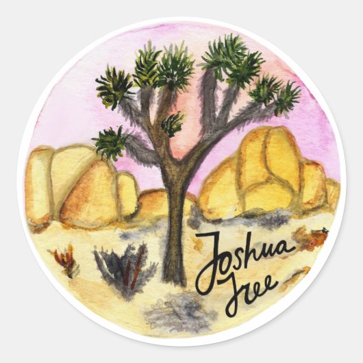 Waterverf Nationaal park Joshua Tree Ronde Sticker (Voorkant)