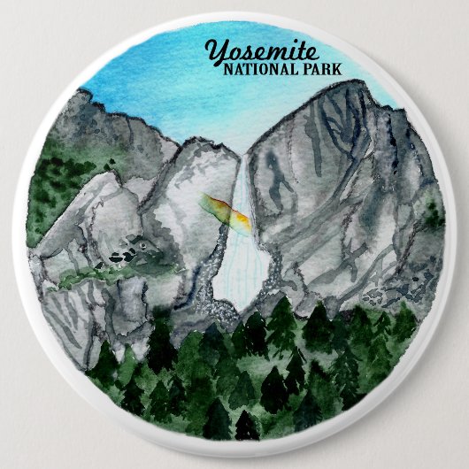Waterverf nationaal park Yosemite Ronde Button 6,0 Cm (Voorkant)