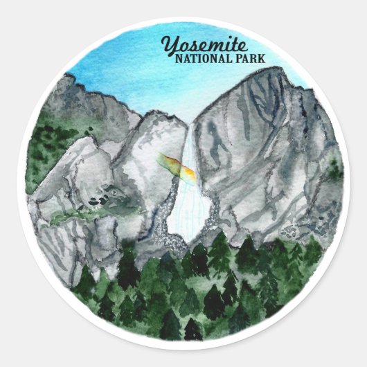 Waterverf nationaal park Yosemite Ronde Sticker (Voorkant)