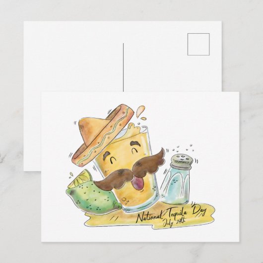 Waterverf Nationale Tequila Dag Briefkaart (Voorkant / Achterkant)