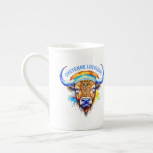 Waterverf Native American Bison Indiaanse hoofdtoo Porselein Kop