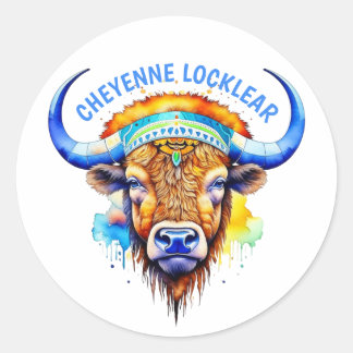 Waterverf Native American Bison Indiaanse hoofdtoo Ronde Sticker