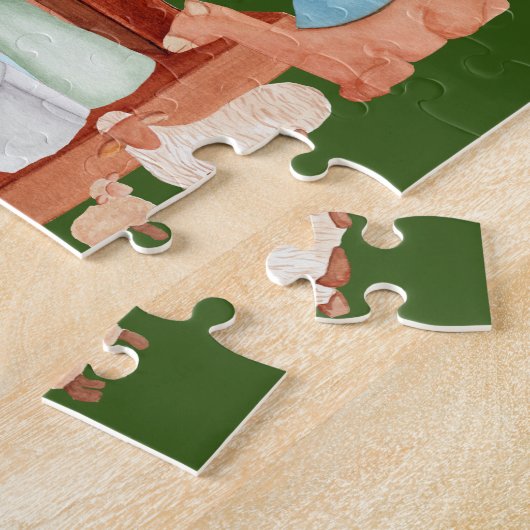 Waterverf Nativiteit Adore Him Religieuze Kerstmis Legpuzzel (Zijkant)