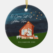 Waterverf Nativiteit Adore Him Scripting Religieuz Keramisch Ornament (Voorkant)