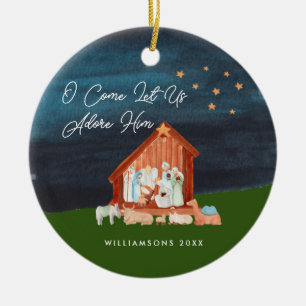 Waterverf Nativiteit Adore Him Scripting Religieuz Keramisch Ornament