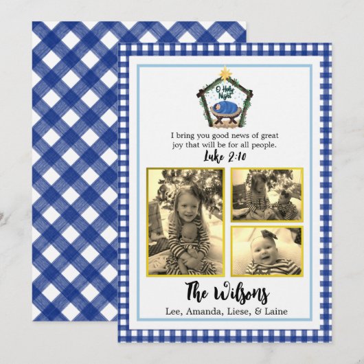 Waterverf Nativiteit Blauwe Kaart voor kerstmis (Voorkant / Achterkant)