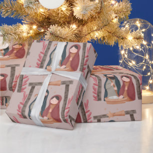 Waterverf Nativiteit Christelijk Jezus Kerstmis Cadeaupapier