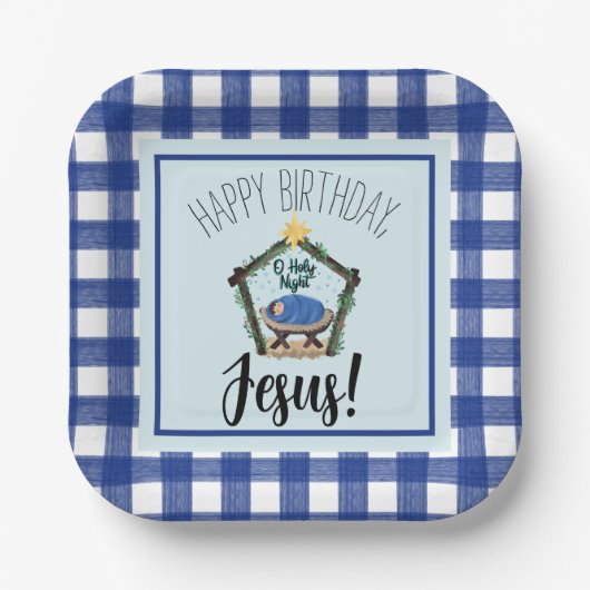 Waterverf Nativiteit Happy Birthday Jesus Paper Pl Papieren Bordje (Voorkant)