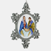 Waterverf Nativiteit Jesus Birth Christelijke Art Tin Sneeuwvlok Ornament (Links)
