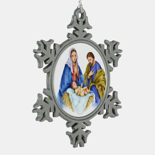 Waterverf Nativiteit Jesus Birth Christelijke Art Tin Sneeuwvlok Ornament (Links)