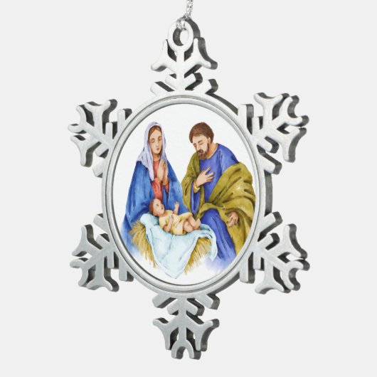 Waterverf Nativiteit Jesus Birth Christelijke Art Tin Sneeuwvlok Ornament (Rechts)