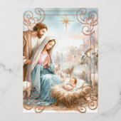 Waterverf Nativiteitsscène Folie Feestdagenkaart (Voorkant)