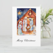 Waterverf Nativiteitsscène Glory naar God Feestdagenkaart (Staand voorkant)