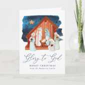 Waterverf Nativiteitsscène Glory naar God niet-fot Feestdagen Kaart (Voorkant)