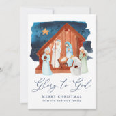 Waterverf Nativiteitsscène Glory naar God niet-fot Feestdagenkaart (Voorkant)