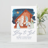 Waterverf Nativiteitsscène Glory naar God niet-fot Feestdagenkaart (Staand voorkant)