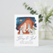 Waterverf Nativiteitsscène Glory naar God niet-fot Feestdagenkaart (Staand voorkant)
