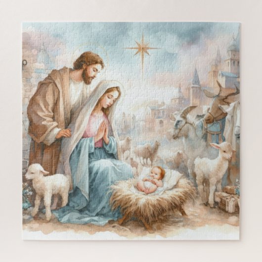 Waterverf Nativiteitsscène Legpuzzel (Verticaal)