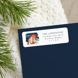 Waterverf Nativiteitsscèneadres Etiket