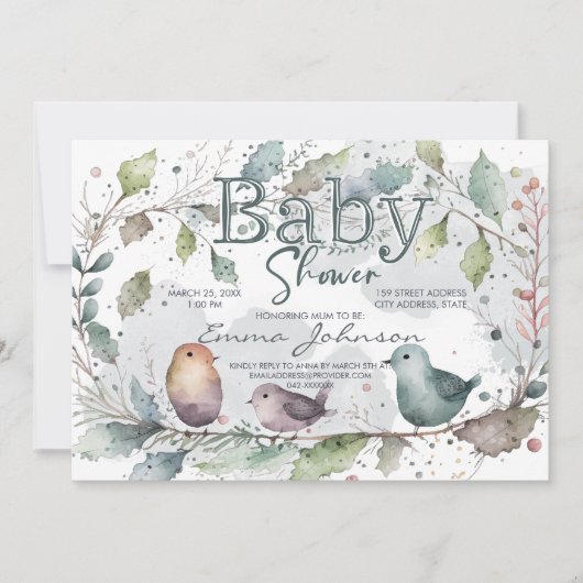 Waterverf Natuur Baby Shower Kaart (Voorkant)