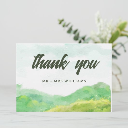 Waterverf Natuur Berg Bruiloft Bedankkaart (Staand voorkant)
