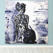 Waterverf - Natuur dame - zwart-wit Canvas Afdruk (Insitu (Houten vloer))